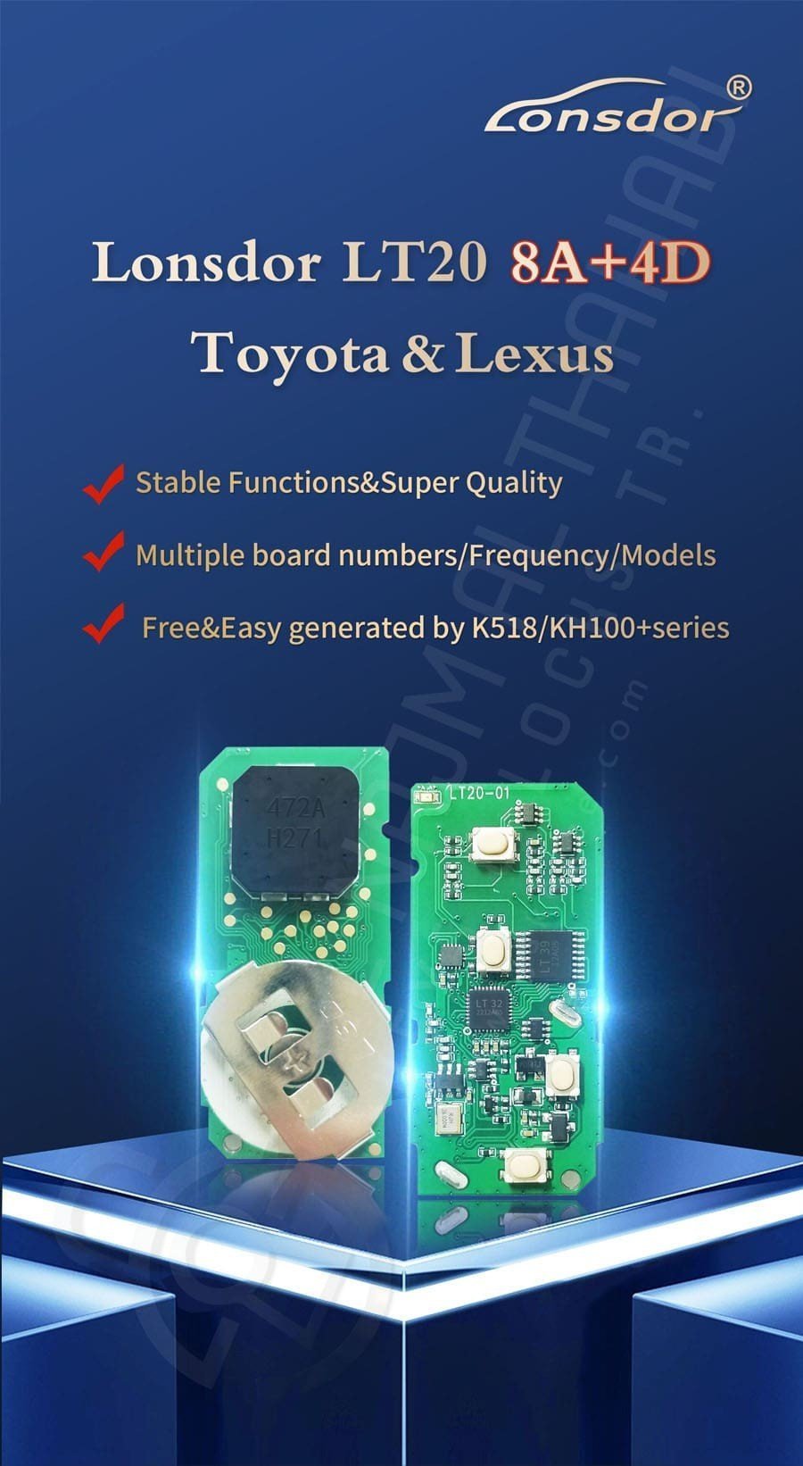 Lonsdor LT20-01 8A+4D Toyota & Lexus Smart Key PCB Features